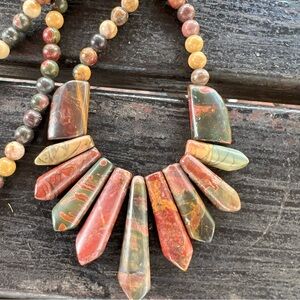 VTG 18” Jasper Semi-Precious Gemstone Bib Necklace Boho Bold Statement Necklace